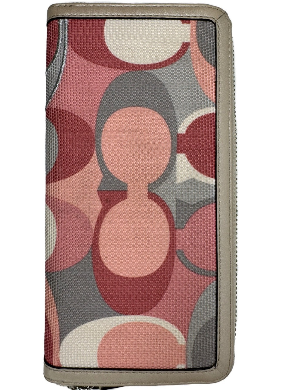 Coach Op Art Pink Gray Woven Fabric Y2K Wallet - Picture 4 of 16